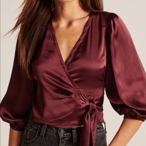 Satin Red Wrap Front Abercrombie & Fitch Blouse | Size M | NWT